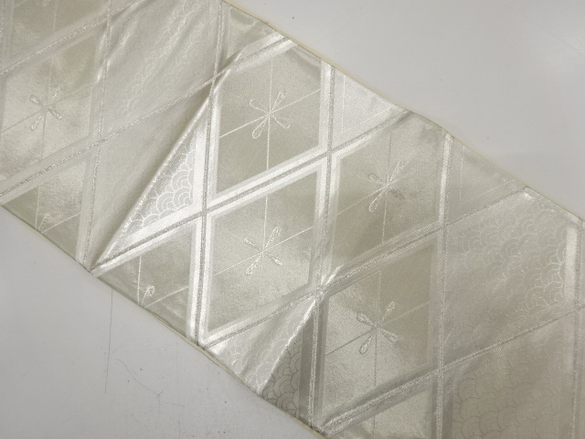 JAPANESE KIMONO / ANTIQUE FUKURO OBI / SILK / WOVEN SEIGAIHA & RHOMBUS